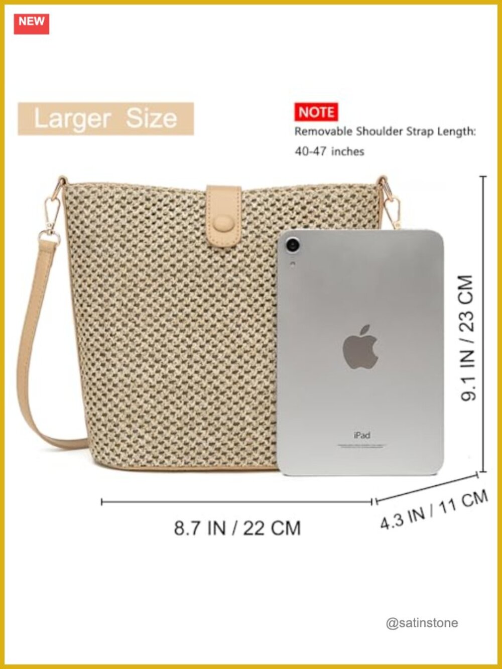 Woven Straw Crossbody Bag with Leather Strap Beach Summer Purse - Picture 5 of 7